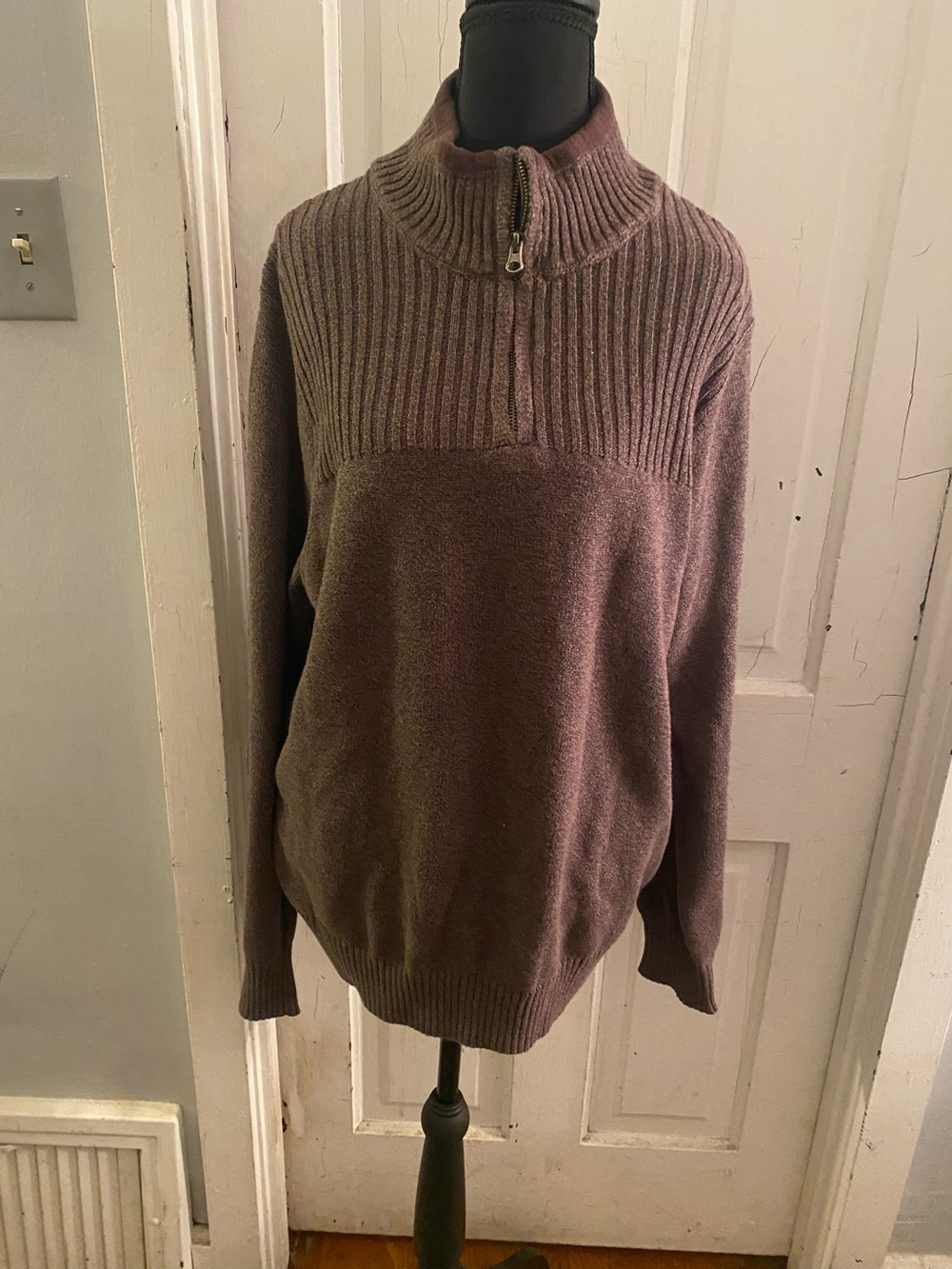 Dockers Ribbed Half-Zip Mock Neck Sweater - Taupe Brown